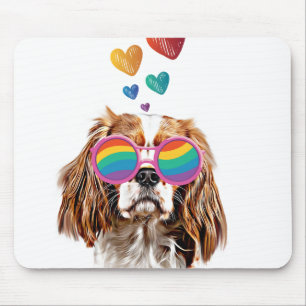 Mousepad Cavalier King Dog com Dia de os namorados de Coraç