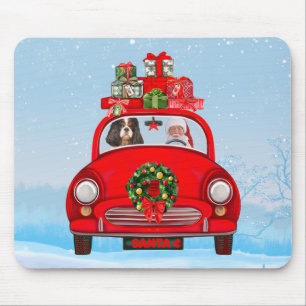 Mousepad Cavalier King Dog Em Carro Com Papai Noel