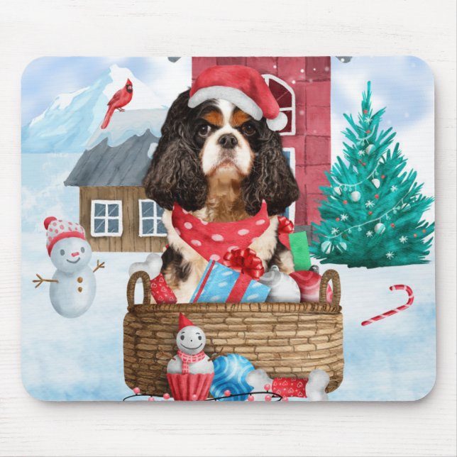 Mousepad Cavalier King Dog Na Casa De Cachorro De Neve (Frente)