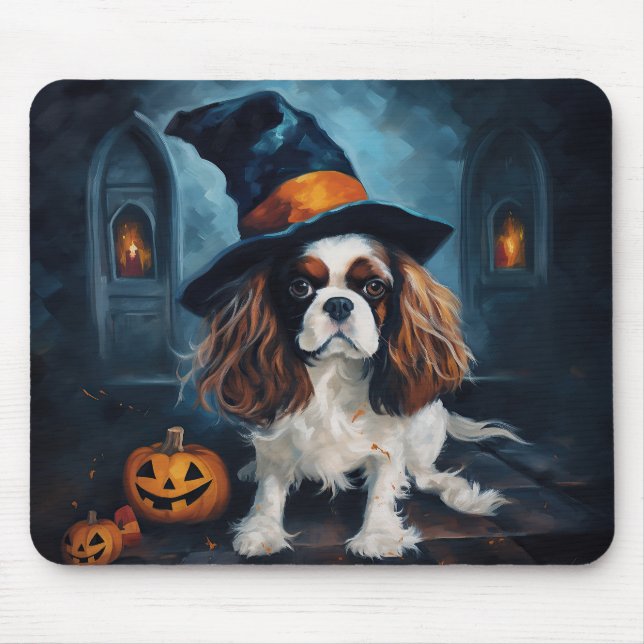 Mousepad Cavalier King Pumpkins Halloween Scary (Frente)