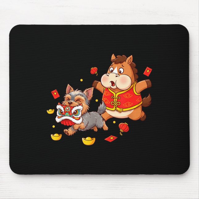 Mousepad Cavalo Chinês Yorkshire Terrier Homens Mulheres Fe (Frente)