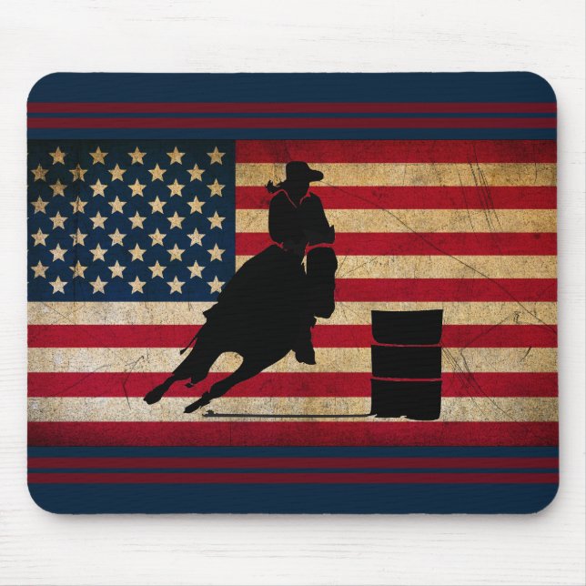 Mousepad Cavalo de Bandeira Americano com Corrida de Barrel (Frente)