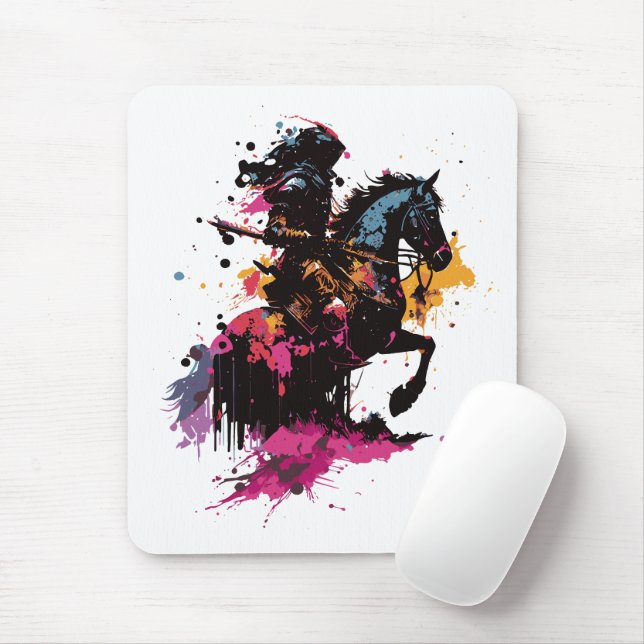 Mousepad Cavalo de cavalaria de guerra na aquarela (Com mouse)