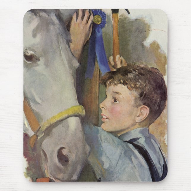 Mousepad Cavalo de Corrida Antigo, Vencedor de Faixa Azul c (Frente)