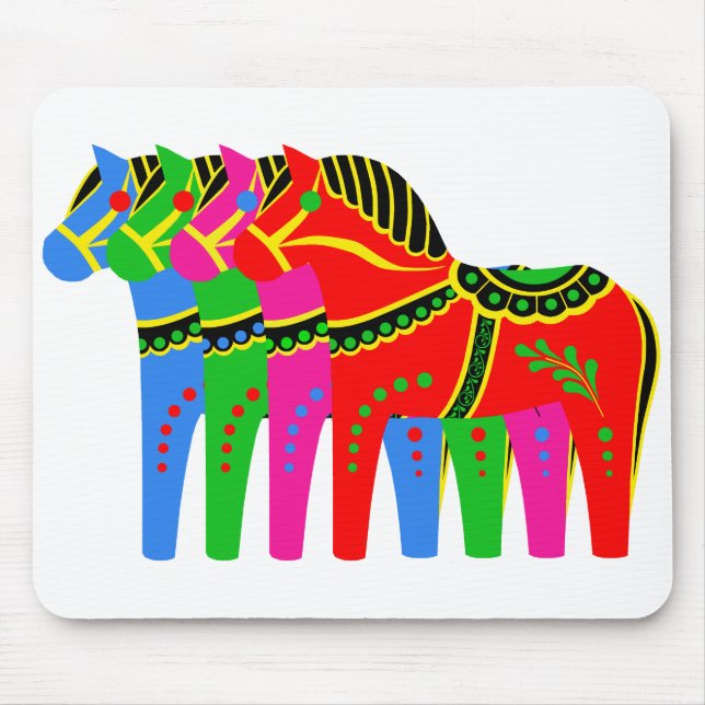 Mousepad Cavalo de dala nórdica vermelho/azul/rosa/verde (Frente)