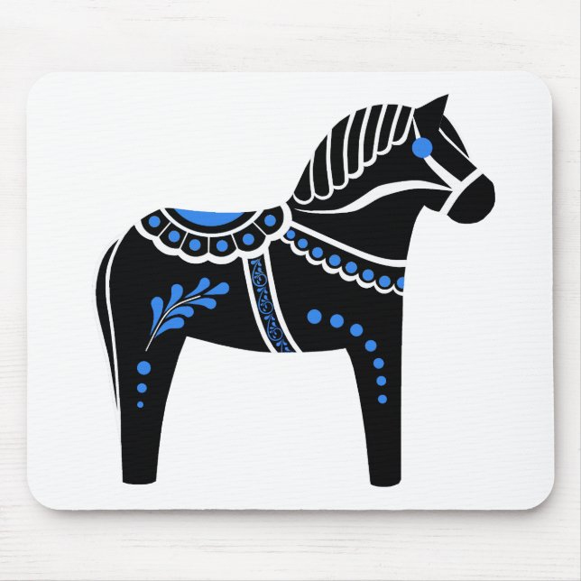 Mousepad Cavalo de Dala preto/branco/azul-foliar, Frísia-Fo (Frente)