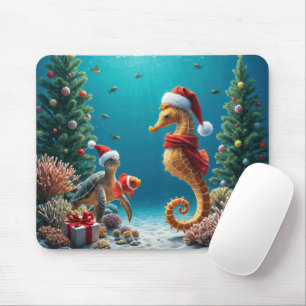 Mousepad Cavalo de Mar de Natal Embaixo da Água