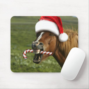 Mousepad Cavalo de Natal engraçado com o chapéu de Papai No