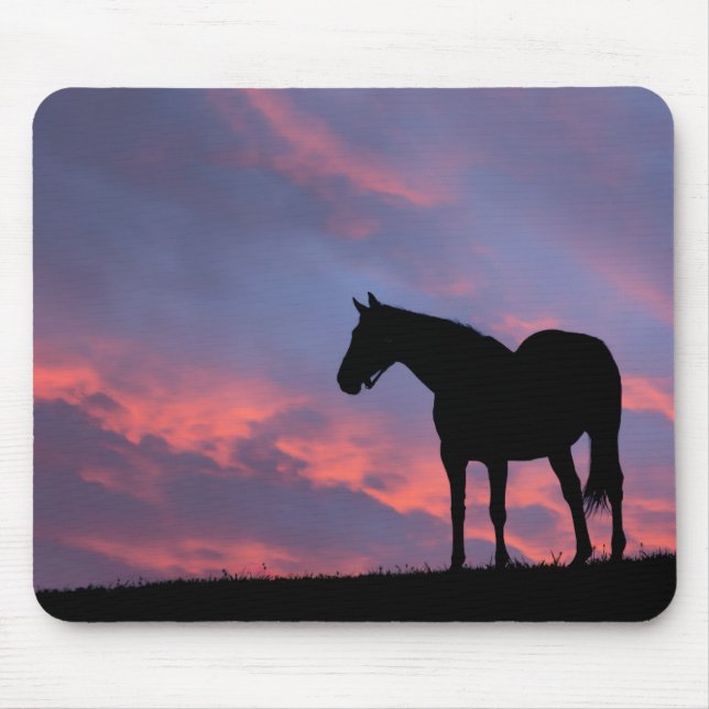 Mousepad Cavalo de raça pura Silhuetado no nascer do Sol (Frente)