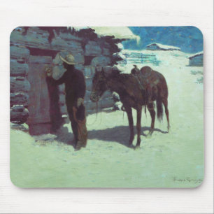 Mousepad Cavalo e vaqueiro de inverno neve