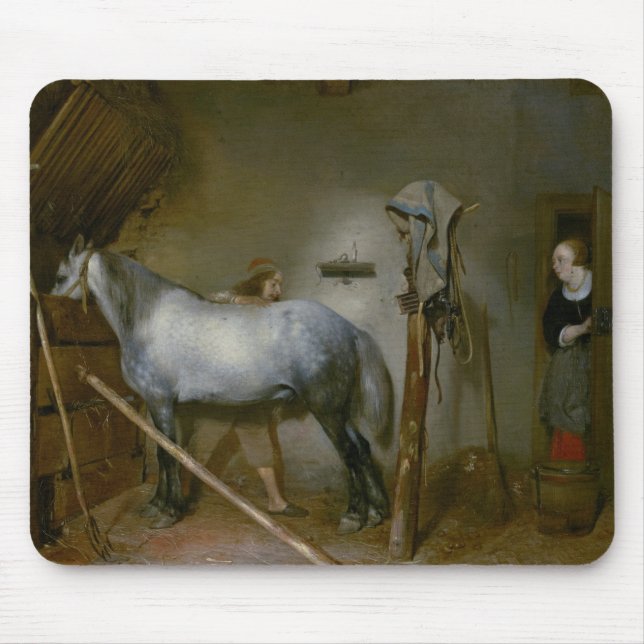 Mousepad Cavalo em um estábulo, c.1652-54 (óleo no painel) (Frente)