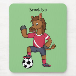 Mousepad Cavalo engraçado bonito jogando cartoon de futebol