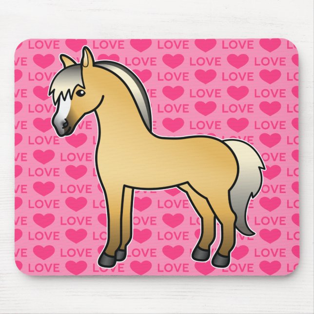 Mousepad Cavalo Fjord Norueguês Cartoon Amor Texto (Frente)