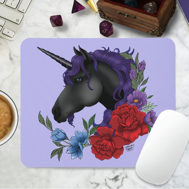 Mousepad Cavalo-marinho Preto Flores do Jardim da Meia-Noit (Criador carregado)