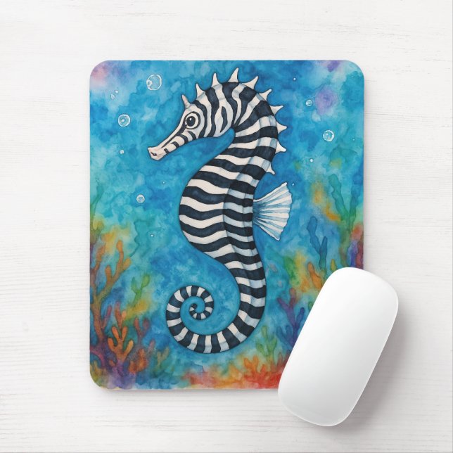 Mousepad Cavalo-marinho Zebra em Aquarela (Com mouse)