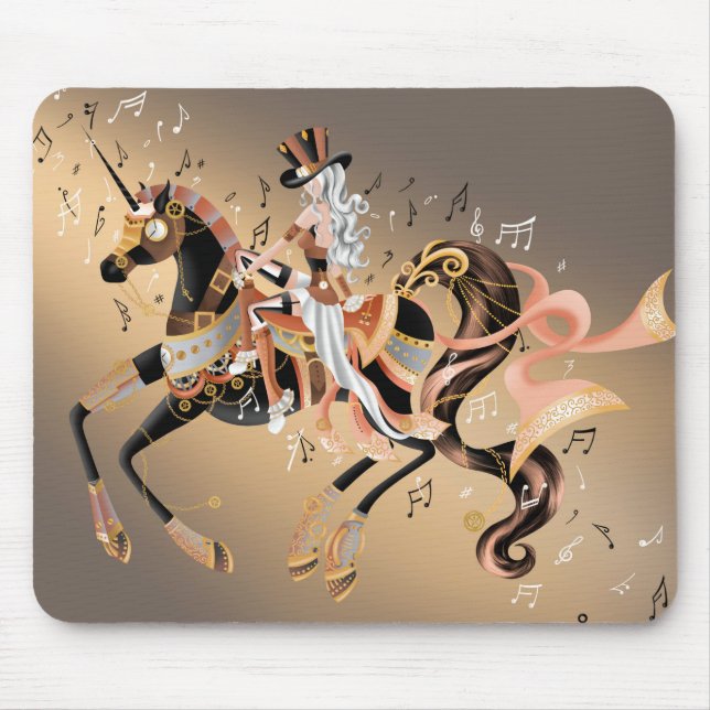 Mousepad Cavalo Mecânico Steampunk e Café Dourado da Senhor (Frente)