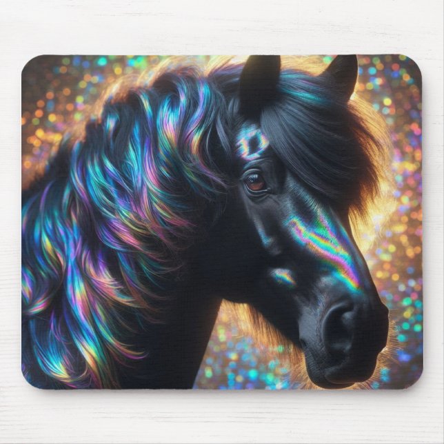 Mousepad Cavalo Negro com Mão Iridescente (Frente)