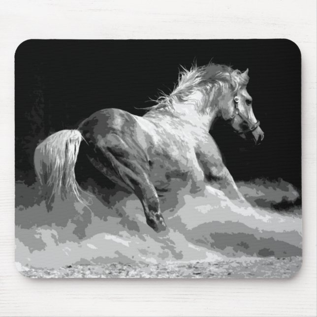 Mousepad Cavalo Negro e Branco em Ação (Frente)