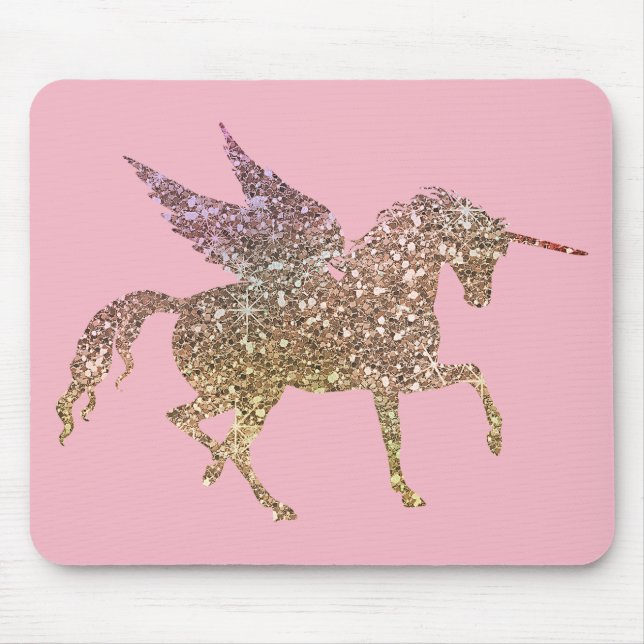 Mousepad Cavalo Pegasus Unicórnio Brilho Dourado da Moda (Frente)