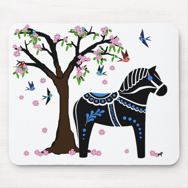Mousepad Cavalo preto/branco/azul popular de Dala, pássaro (Frente)
