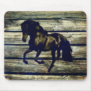 Mousepad Cavalo Preto Equestre Equestre de Madeira Equestre