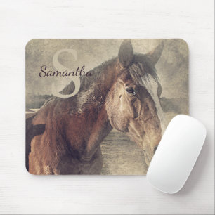 Mousepad Cavalo Quarto de Milha Rústico Monograma Nome Inic