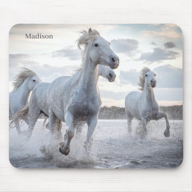 Mousepad Cavalos Brancos de Nome Personalizado (Frente)