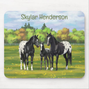 Mousepad Cavalos de Appaloosa Pretos Na Pastagem De Verão
