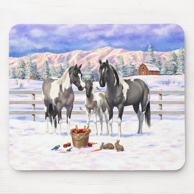 Mousepad Cavalos de pintura de Cinza Grulla Pinto em uma Fa (Frente)