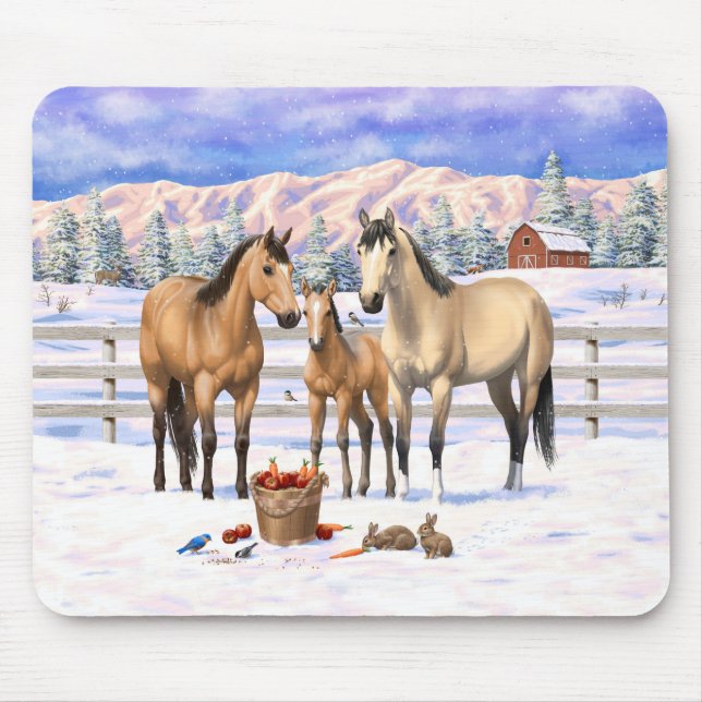 Mousepad Cavalos Do Quarto De Pele De Fecho Na Neve (Frente)