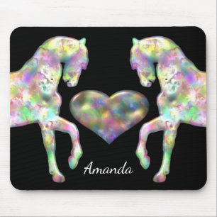 Mousepad Cavalos e coração bonitos do arco-íris