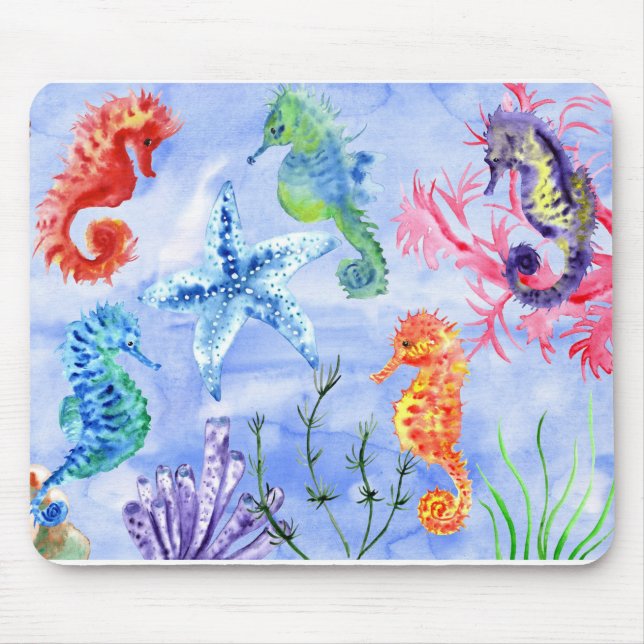 Mousepad Cavalos-Marinhos E Estrelas-Do-Mar Com Padrão De C (Frente)
