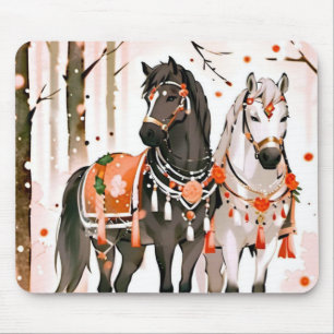 Mousepad Cavalos numa Floresta Vermelha