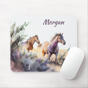 Mousepad Cavalos Selvagens em Aquarela Personalizado