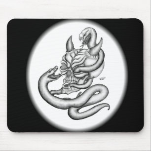 Mousepad Caveira - cabeças do diabo com cobra