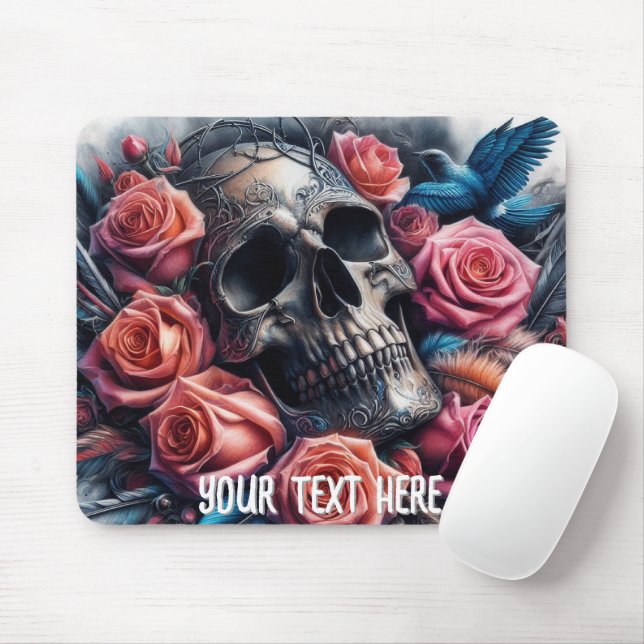 Mousepad Caveira com Rosas e Bluebird (Com mouse)