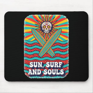 Mousepad Caveira de Açúcar Sol Psicodélico Retro Ondas do O