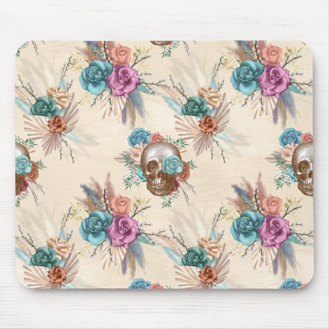 Mousepad Caveira de Boho com Flores (Frente)