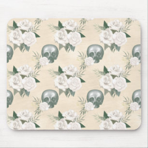 Mousepad Caveira de Boho com Rosas Brancas