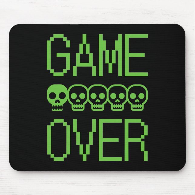 Mousepad Caveira de Game Over de Jogo de Vídeo Retro Pixel  (Frente)