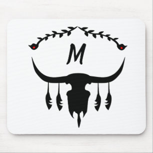 Mousepad Caveira de Touro com Penas Pretas