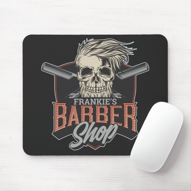Mousepad Caveira e Navalhas do Hipster de Barber Personaliz (Com mouse)