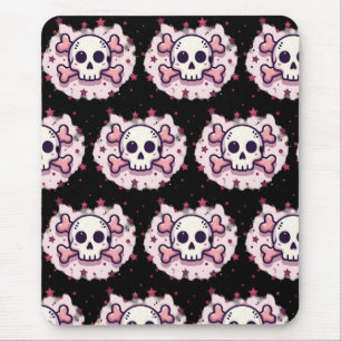 Mousepad Caveira e Ossos Cruzados Rosa Pastel