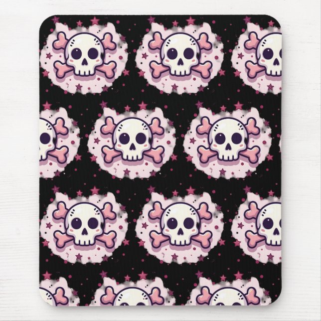 Mousepad Caveira e Ossos Cruzados Rosa Pastel (Frente)