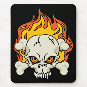 Mousepad Caveira Flamejante e Ossos Cruzados