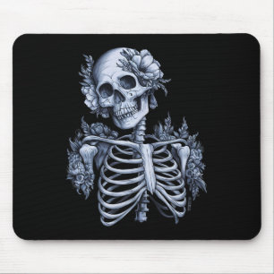 Mousepad Caveira Floral Crânio Halloween Gótico Oculto Mulh