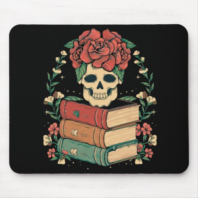 Mousepad Caveira Floral nos seus Livros (Frente)