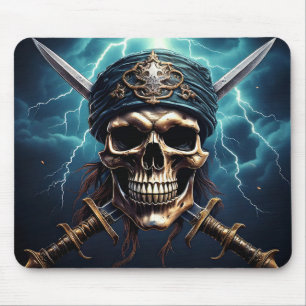 Mousepad Caveira Pirata com Bloco de Espadas