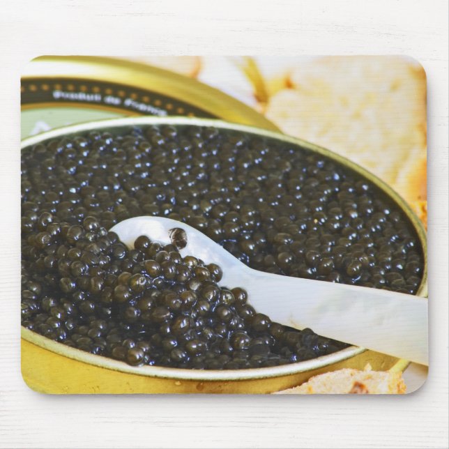Mousepad Caviar preto e uma colher de madrepérola para (Frente)