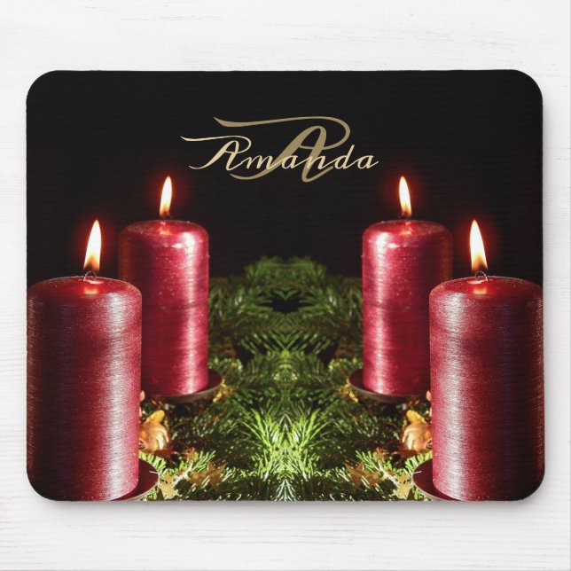 Mousepad Celebração de Natal Velas Vermelhas Férias de Inve (Frente)